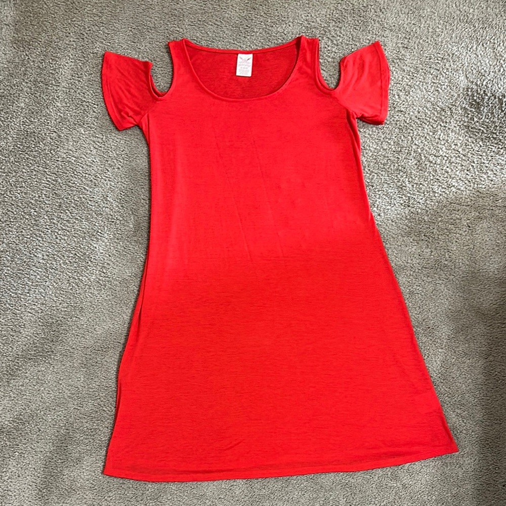 Faded Glory Red Casual Sheath Dress Cold Shoulder